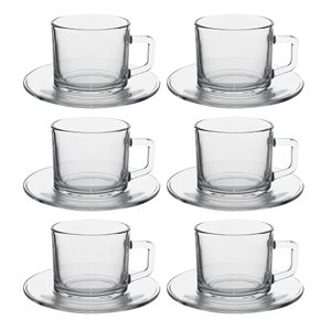 Jogo de Xícaras em Vidro 176mL - Conjunto 12 Peças para Café e Chá