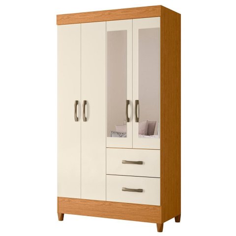Guarda Roupa Mobi 4 Portas com Espelho 2 Gavetas Cinamomo/off White - Abz