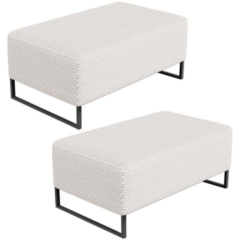 Kit 02 Puff Decorativo para Sala de Estar Cléo Base de Ferro Preto 90 Cm W01 Bouclê Cru - Lyam