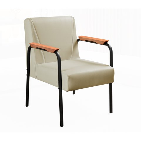 Poltrona Jade Braço Metal Cadeira Decorativa Recepção Sala Escritório - Corino Bege