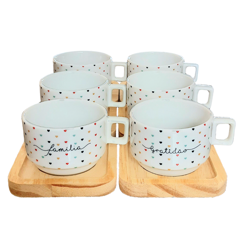 Conjunto 6 Xícaras Café Chá C/ Pires Pinus-200ml Empilháveis