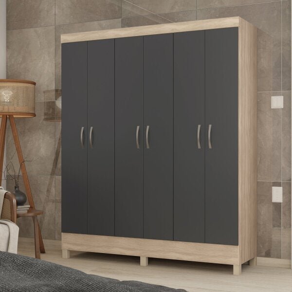 Guarda-Roupa Casal 6 Portas Falco Yescasa em MDP Bege 181 cm x 149 cm x 47 cm