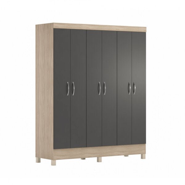 Guarda-Roupa Casal 6 Portas Falco Yescasa em MDP Bege 181 cm x 149 cm x 47 cm