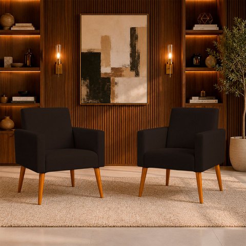 Kit 2 Poltronas Decorativa para Sala Nina Suede Cores Pé Palito 30cm Castanho