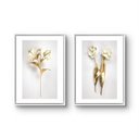 Ver imagem 1 de Kit 2 Quadros Decoração Grande Flores Douradas para Sala Quarto com Moldura 40x60cm