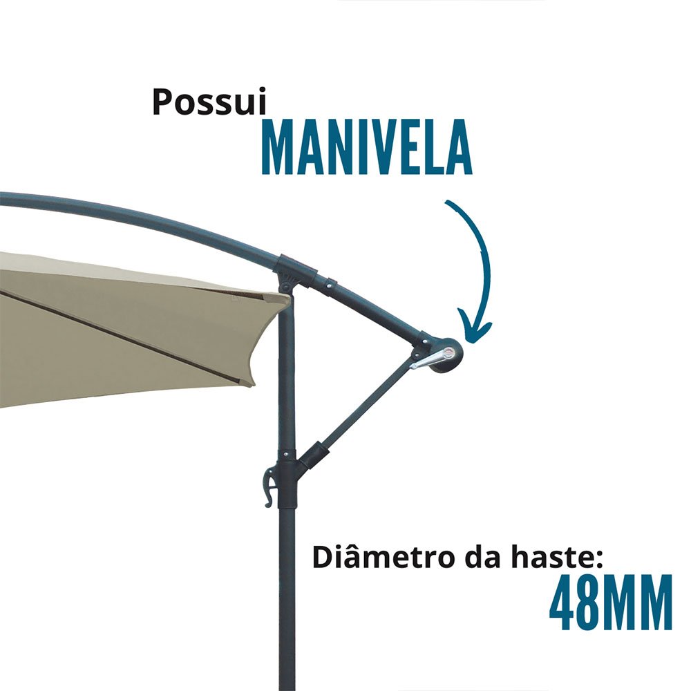 Ombrellone Suspenso 3,00m com Manivela Iwobl300 Importway Branco - 2