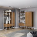 Ver imagem 1 de Kit Dormitorio 3 Portas 8 Gavetas e 3 Cabideiro Industrial Marrom/Canela/Branco