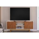 Ver imagem 1 de Rack Bancada P/tv até 60 Polegadas Flat Ripado C/ Nichos e Pés 150x60cm Freijó/off White - Dj Mó