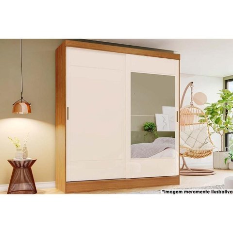 Guarda Roupa Casal 2 Portas de Correr (1 C- Espelho) e 2 Gavetas Briz B74 Nature-off White - Henn