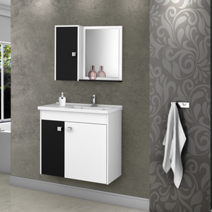 Conjunto para Banheiro Gabinete Munique Branco Preto Fosco