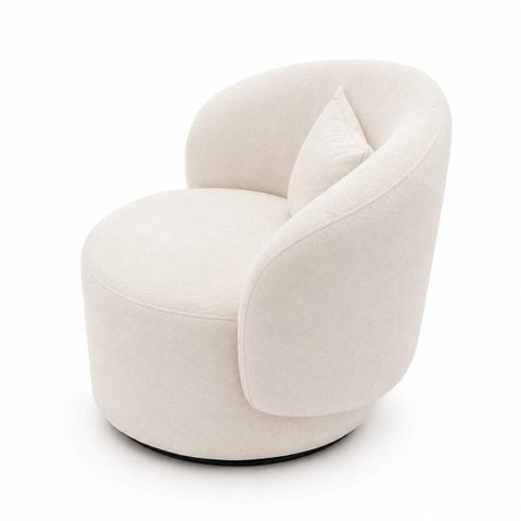 Poltrona Orgânica Giratória Boucle Off White com 3  Almofadas