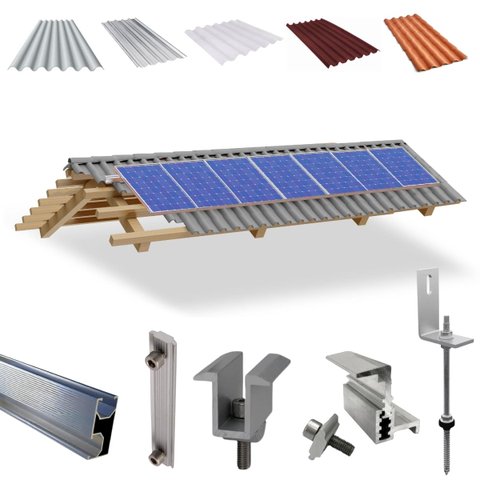 Kit Estrutura Fixador Linha C 1,20m para 07 Placas Solar Alumínio Inox Telha Fibro Ondulada Viga Mad
