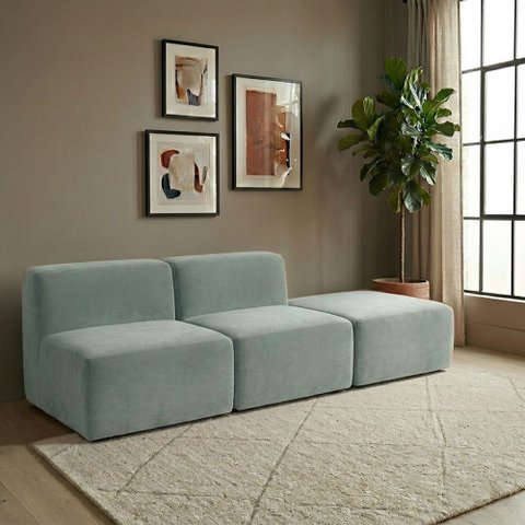 Sofá Modular Boucle Kit 3 Módulos 2 Meios e Chaise Espuma Premium Sala a Vácuo 2,31m - Azul