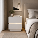 Ver imagem 1 de Mesa de Cabeceira 60cm com LED 100% MDF 2 Gavetas Lumiar Linha Alta Moderna Lateral:Branco
