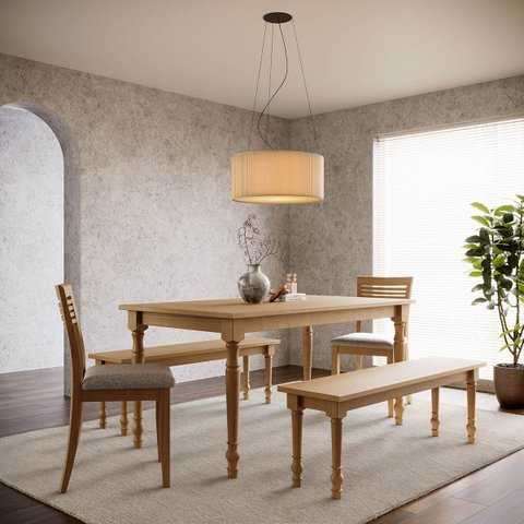Conjunto Mesa Rubi com 2 Bancos e 2 Cadeiras Madeira Pinus Freijó - Finestra