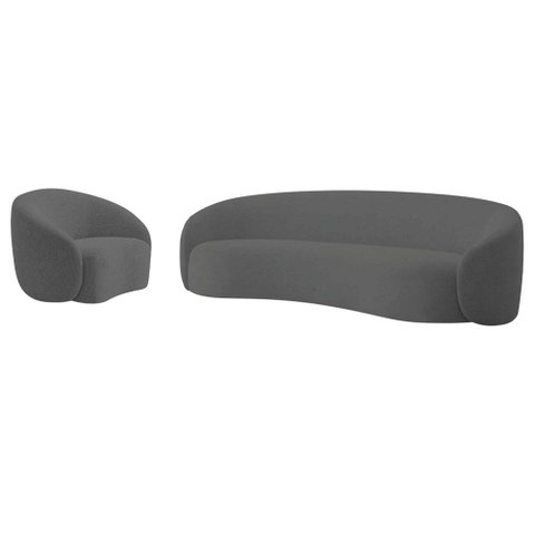 Kit Sofá 3 Lugares 200cm e Poltrona Orgânica Luxo Recepção Amore Linho Cinza Escuro - Amarena Móveis
