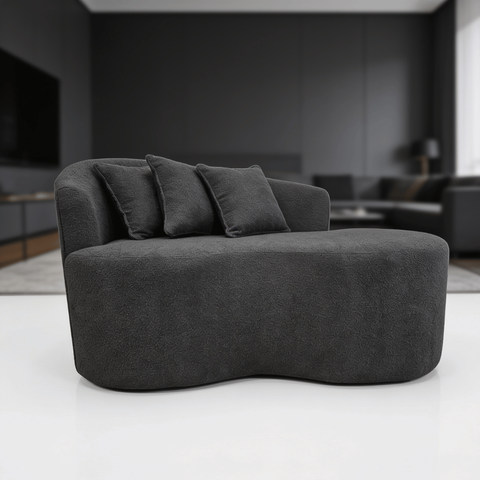 Recamier Divã Namoradeira Lille Tecido Bouclé Orgânico Curvo Moderno Luxuoso p/ Sala Recepção Hall