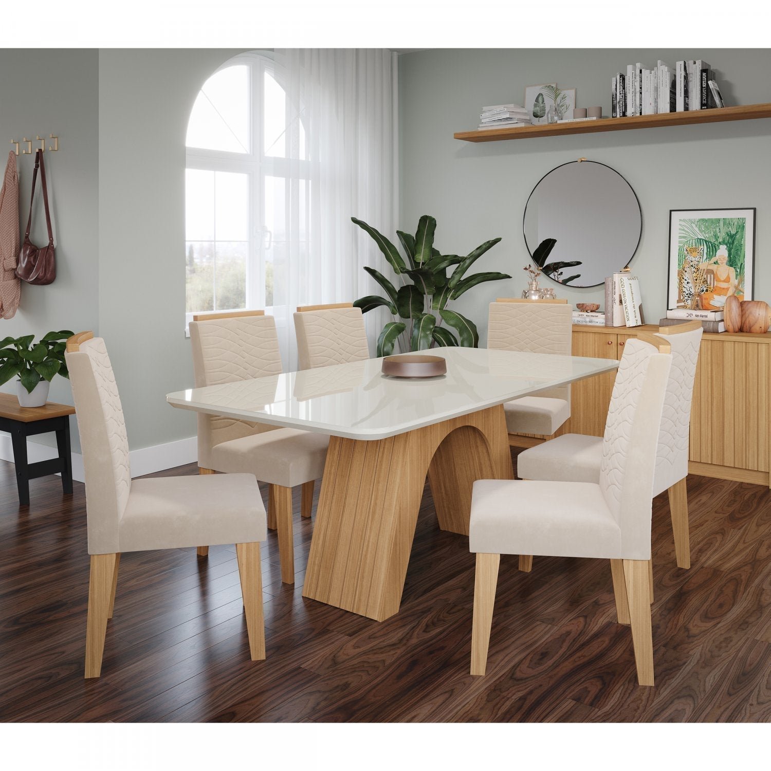 Conjunto Sala de Jantar Mesa Tampo Vidro e MDF 6 Cadeiras Yescasa -  Conjunto Sala de Jantar - Magazine Luiza