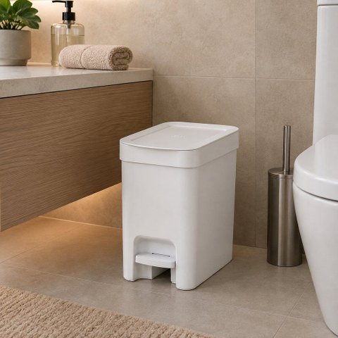 Lixeira Banheiro com Pedal 6L Branca Cesto Interno Premium