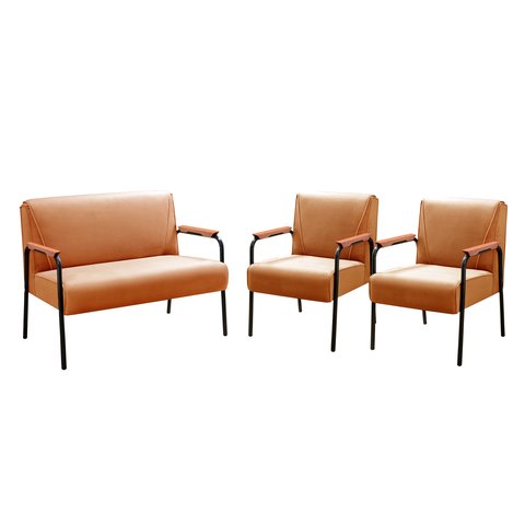 Kit Namoradeira + 2 Poltronas Jade Braços Metal Decoração Recepção Sala - Veludo Terracota
