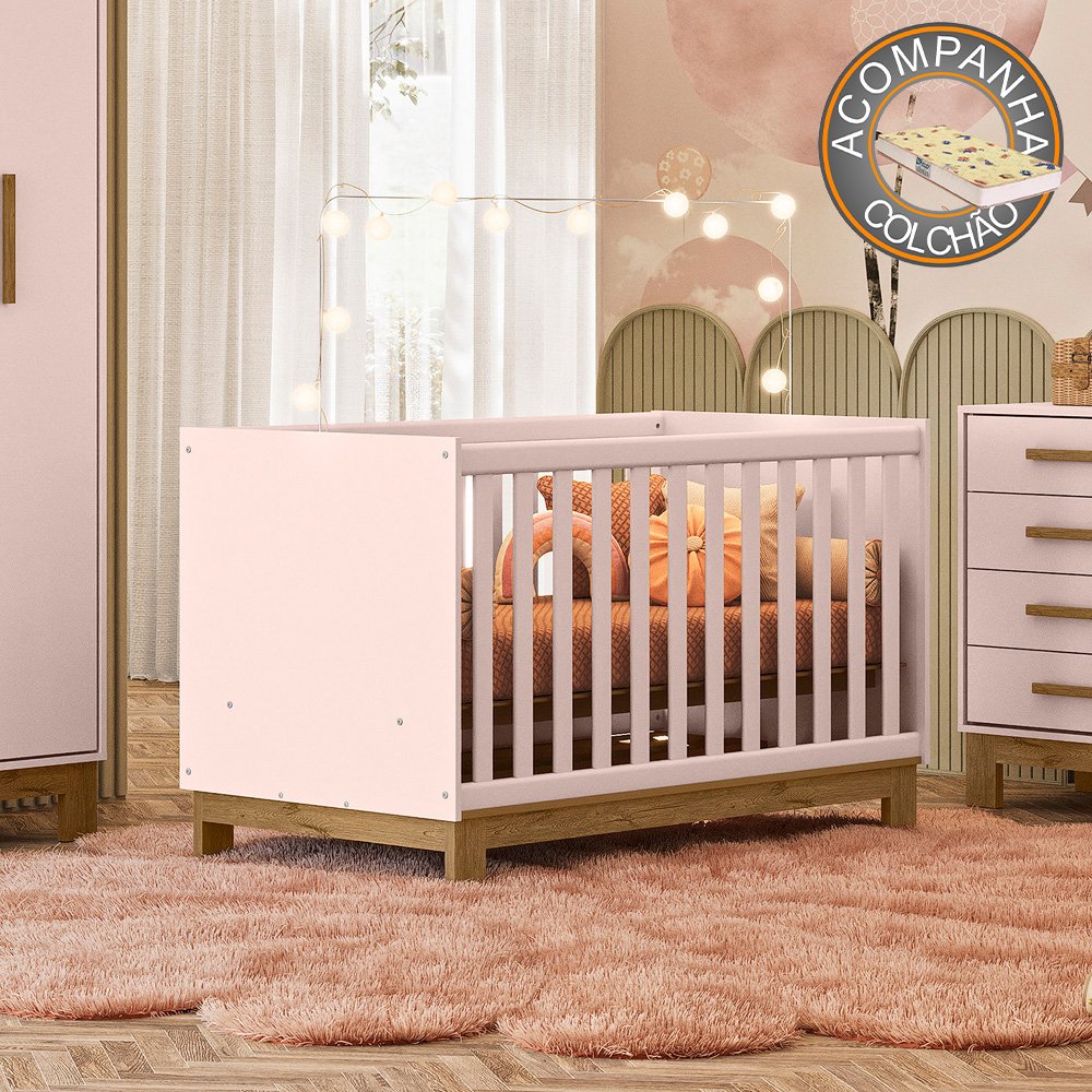 Berço Mini Cama 4315 Rosa Acetinado + Colchão Gazin Patoti Móveis