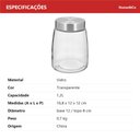 Ver imagem 2 de Pote Hermético de Vidro 1,2L Transparente 16x12x12cm Mantimentos Cozinha Tampa