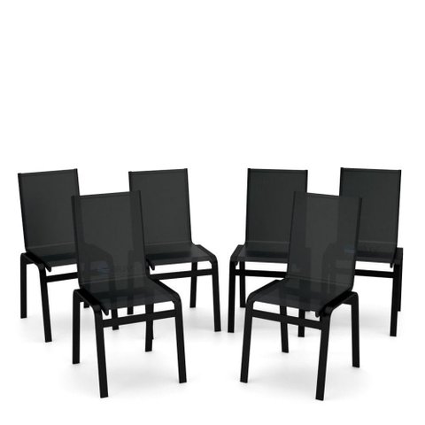 Kit 6 Cadeiras Jantar Gourmet Alumínio Preto Tela Preto