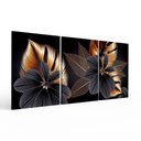 Ver imagem 2 de Kit 3 Quadros Retangulares - Flores Negras e Folhas Douradas
