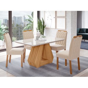 Conjunto Sala de Jantar Mesa Tampo de Vidro/MDF Agata e 4 Cadeiras Paola 
