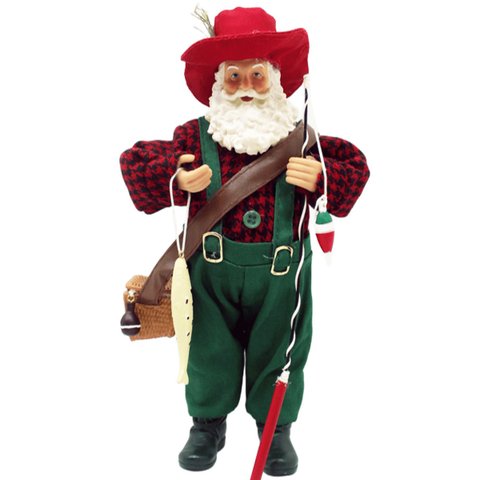 Boneco Papai Noel Decorativo Pescador Colecionável de 30cm