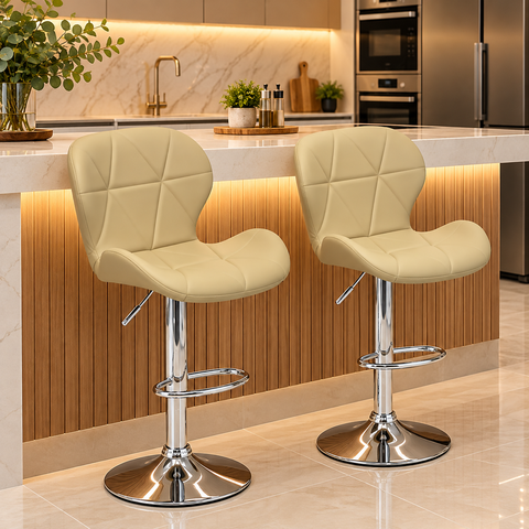 Kit 2 Banquetas Slim Confort Estofada Giratória com Regulagem e Apoio para Os Pés 4-45 Nude