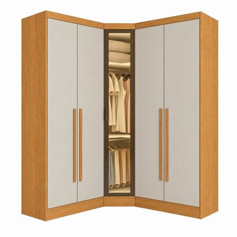 Guarda-Roupa Modulado de Canto Oblíquo Reflecta com LED 5 Portas 6 Gavetas 100% MDF Cairo