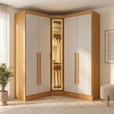 Ver imagem 1 de Guarda-Roupa Modulado Canto Oblíquo Reflecta com LED 5 Portas 6 Gavetas MDF Cairo Marrom/Fendi