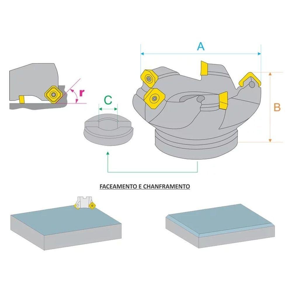 Cabeçote Fresamento a 45° Bt55 - Diâmetro de 50mm - Seht12t3 - 2