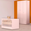 Ver imagem 1 de Conjunto Berço Mini Cama e Guarda Roupa 3 Portas 2 Gavetas Rosa