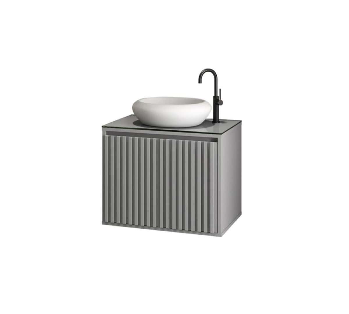 Balcão Gabinete Banheiro Ripado 60 com Cuba Branca