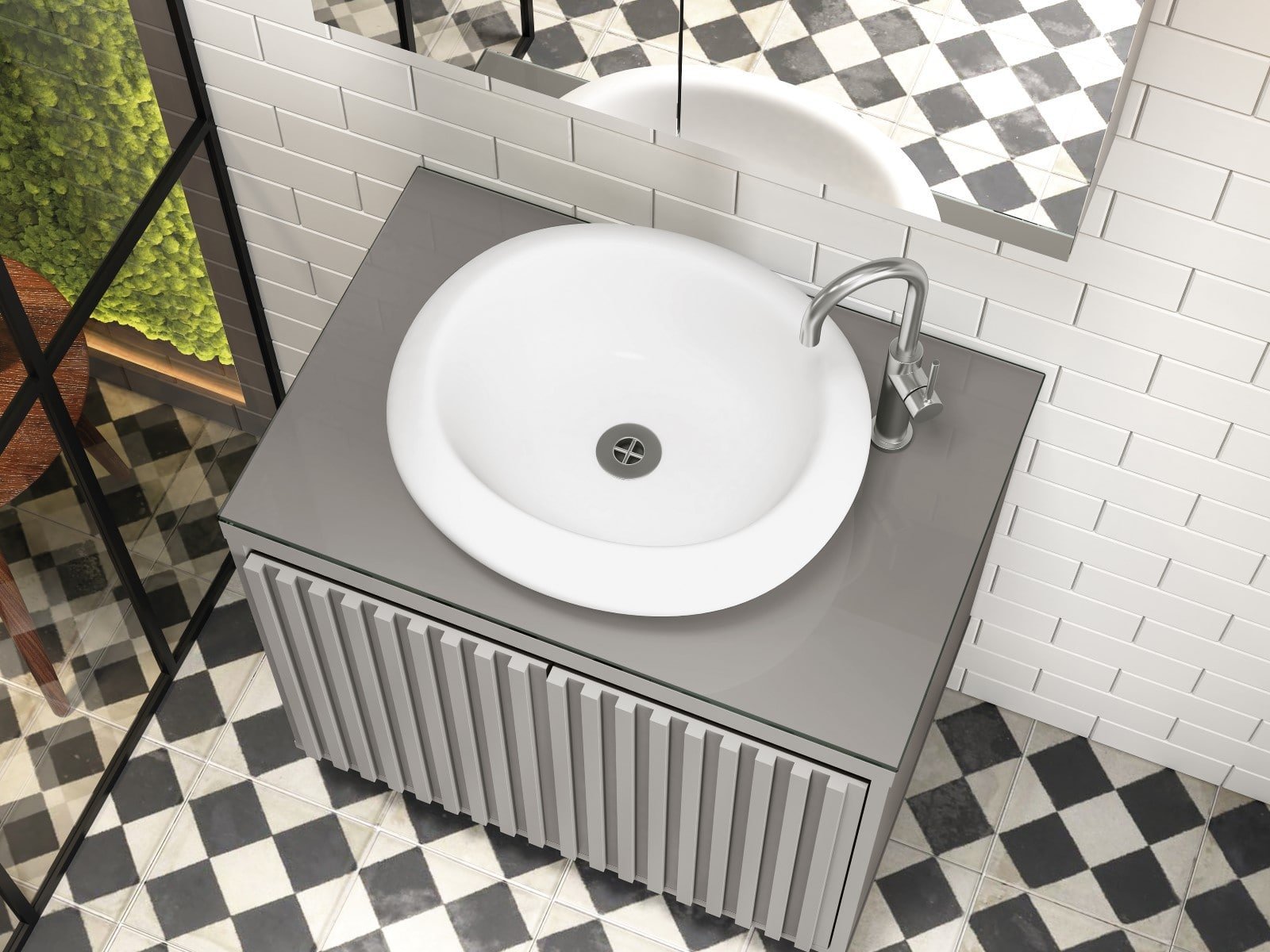 Ver imagem 4 de Balcão Gabinete Banheiro Ripado 60 com Cuba Branca