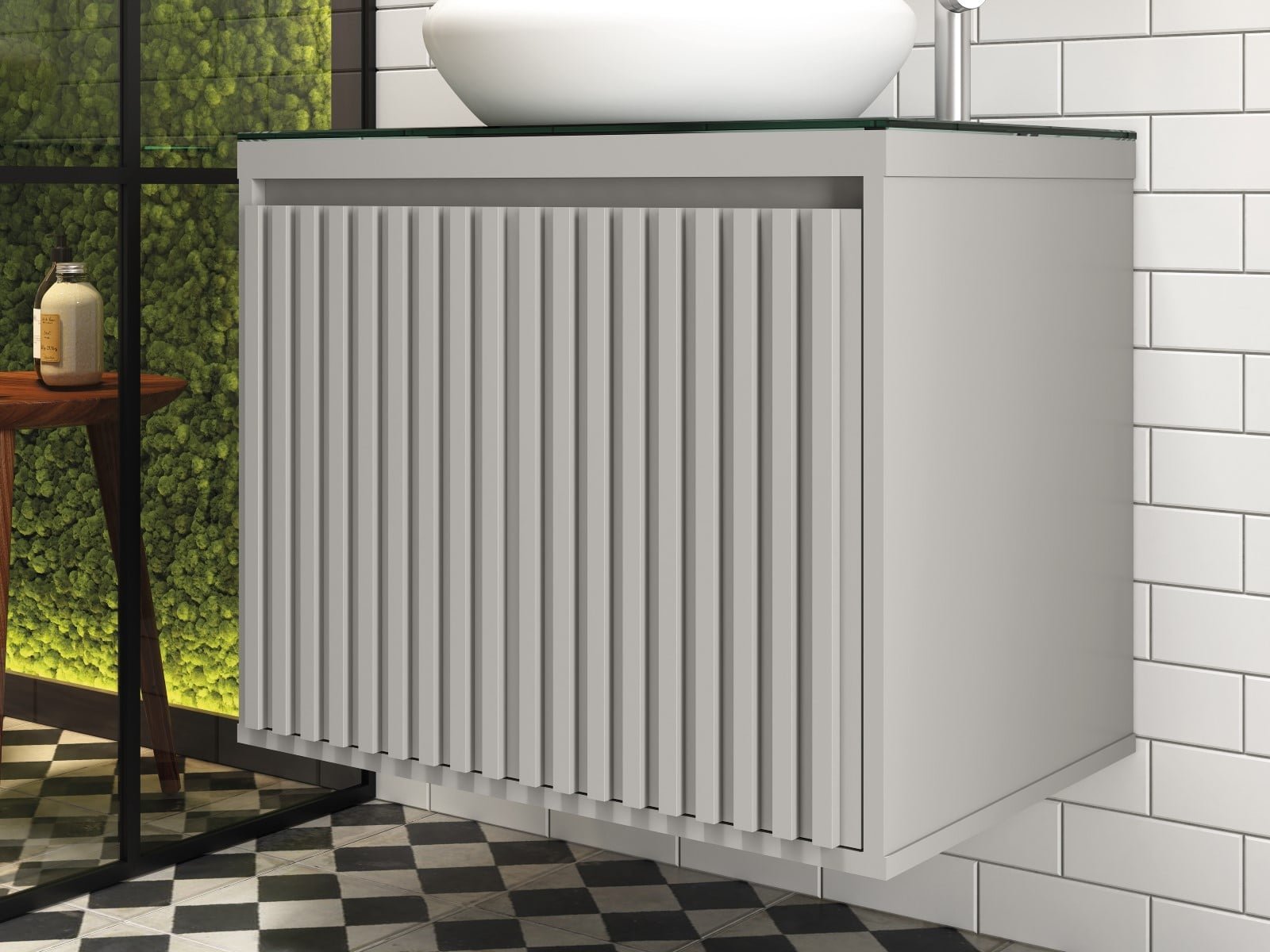 Ver imagem 2 de Balcão Gabinete Banheiro Ripado 60 com Cuba Branca