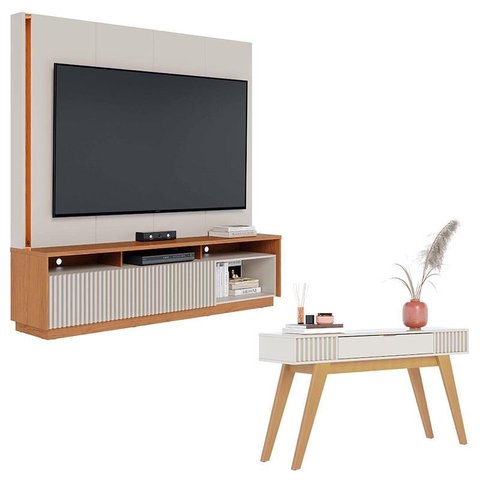 Estante Home Theater Jordão Off White Freijó com Aparador para Sala Riviera Off White – Colibri