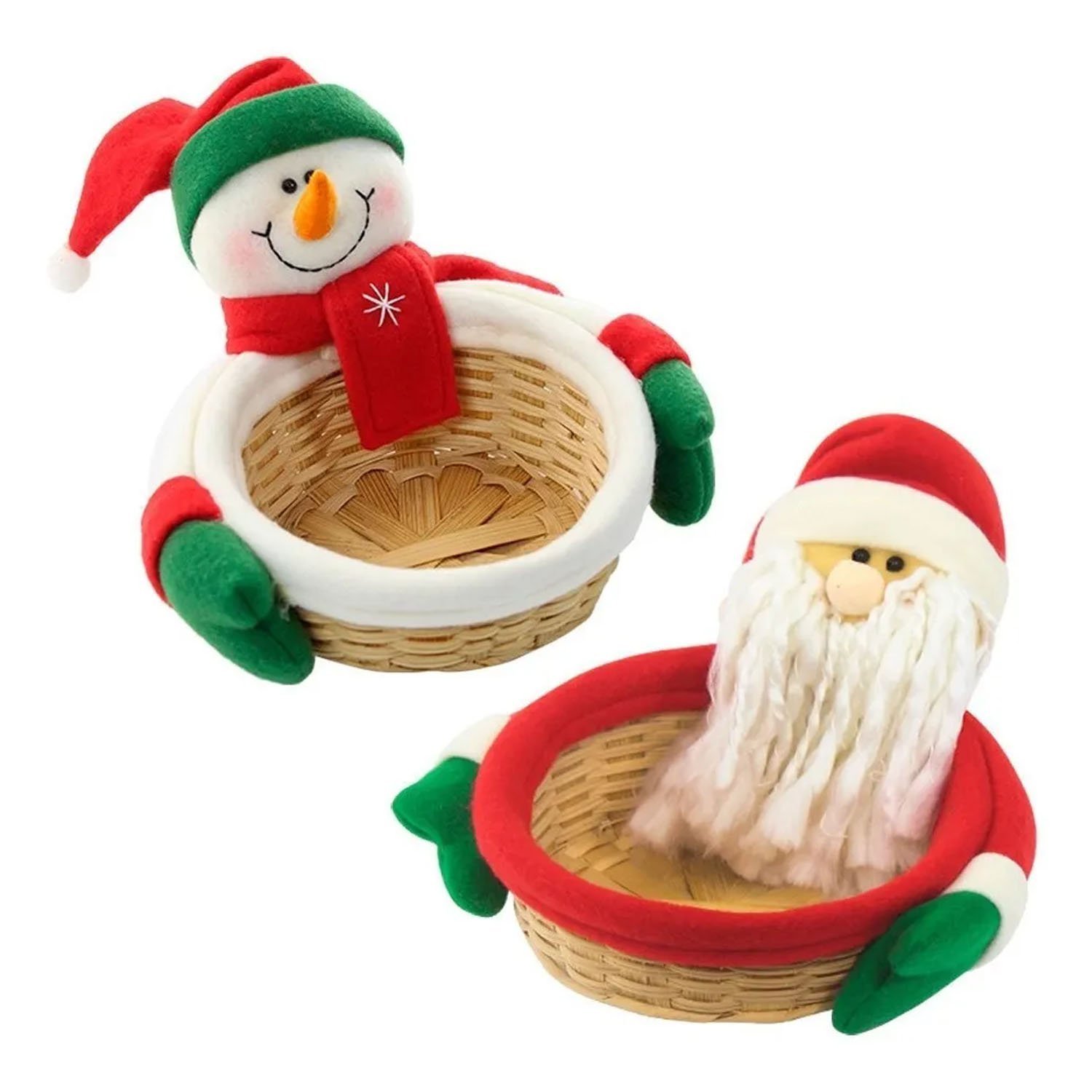 Kit 2 Enfeites De Natal Cesto Boneco De Neve E Papai Noel