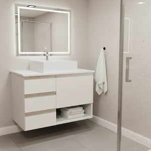 Balcão Móvel Mdf Armário de Banheiro 70cm com Tampo/cuba Prt Branco Um Furo Esquerdo sem Fundo