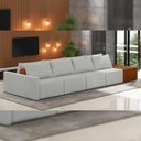 Ver imagem 6 de Sofá Ilha Modular para Sala 432cm com Puff Dublin K01 Linho Cinza Sintético Caramelo - Lyam Decor