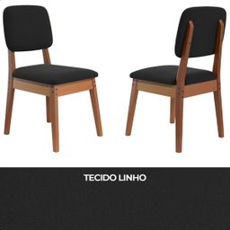 Mesa de Jantar com 4 Cadeiras Ravi Nature Linho Preto Base de Madeira - 3