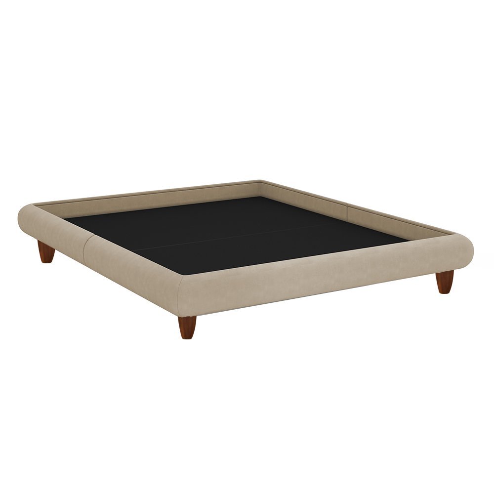 Cama Queen Japonesa 176cm Pés Madeira Haru Linho Bege - Sallar Home