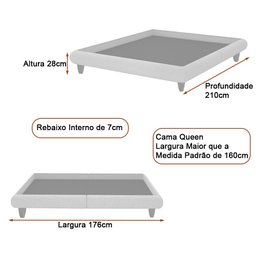 Cama Queen Japonesa 176cm Pés Madeira Haru Linho Bege - Sallar Home - 4