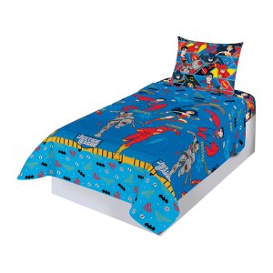 Jogo de Cama Infantil Lepper Liga da Justiça Solteiro 3 Peças Microfibra Azul