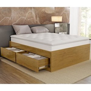Base Box Casal Libanesa em Madeira Maciça com 4 Gavetas: Imbuia
