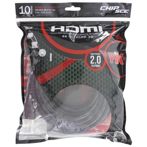 Cabo HDMI 2.0 Premium - 10 Metros - 19 Pinos - 4k Ultrahd 3D - High-Definition Multimedia Interface
