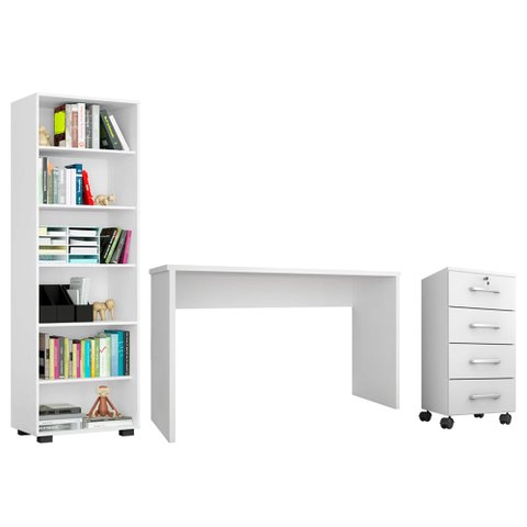 Conjunto de Escritório Home Office 3 com Peças Gávea Branco - Mpozenato