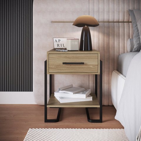 Mesa de Cabeceira 49cm com 1 Gaveta Destaques Marrom